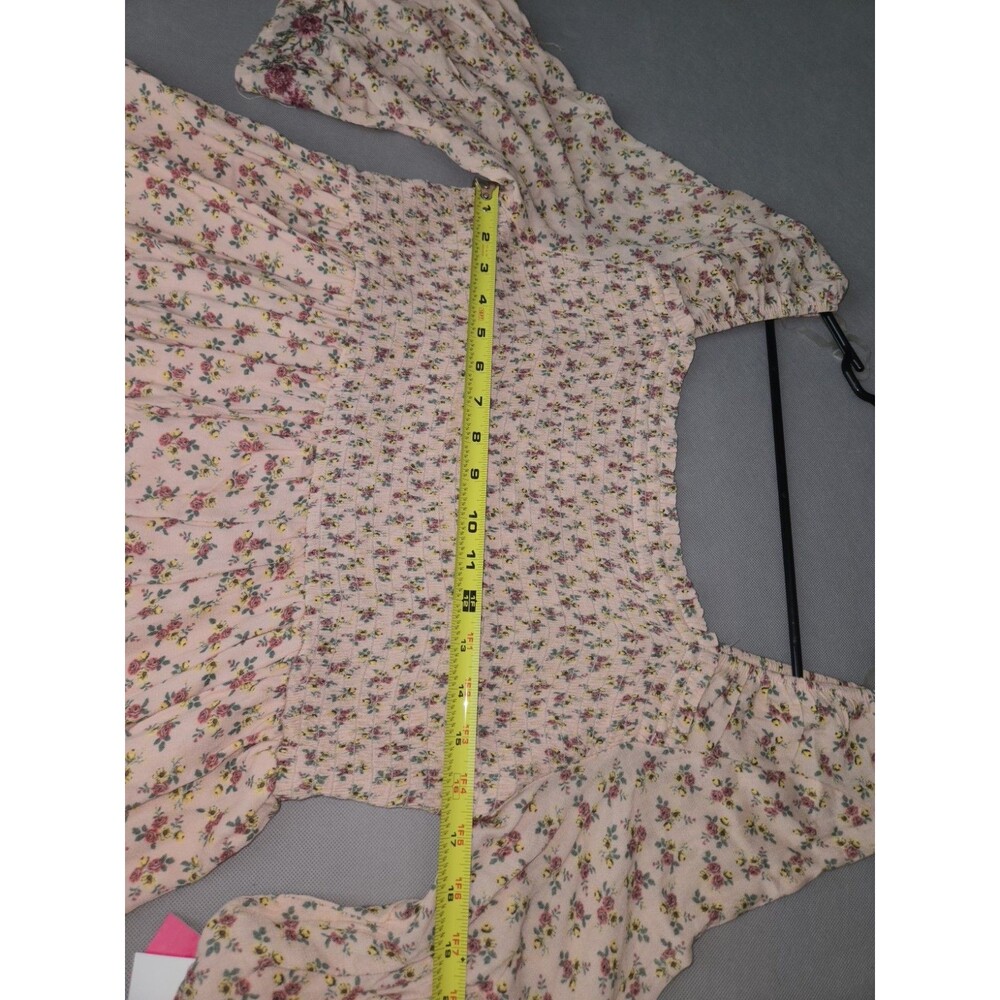 Xhilaration Womens XL Dress Floral NWT Smocked Bell Sleeve Nude Pink Mini Short - Picture 5 of 10